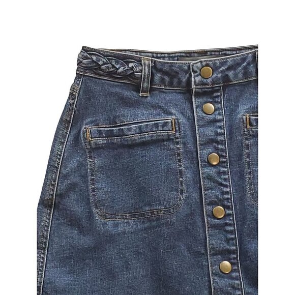 Harper Braid Waist Size Small Front Button Denim Skirt Blue - Picture 2 of 6